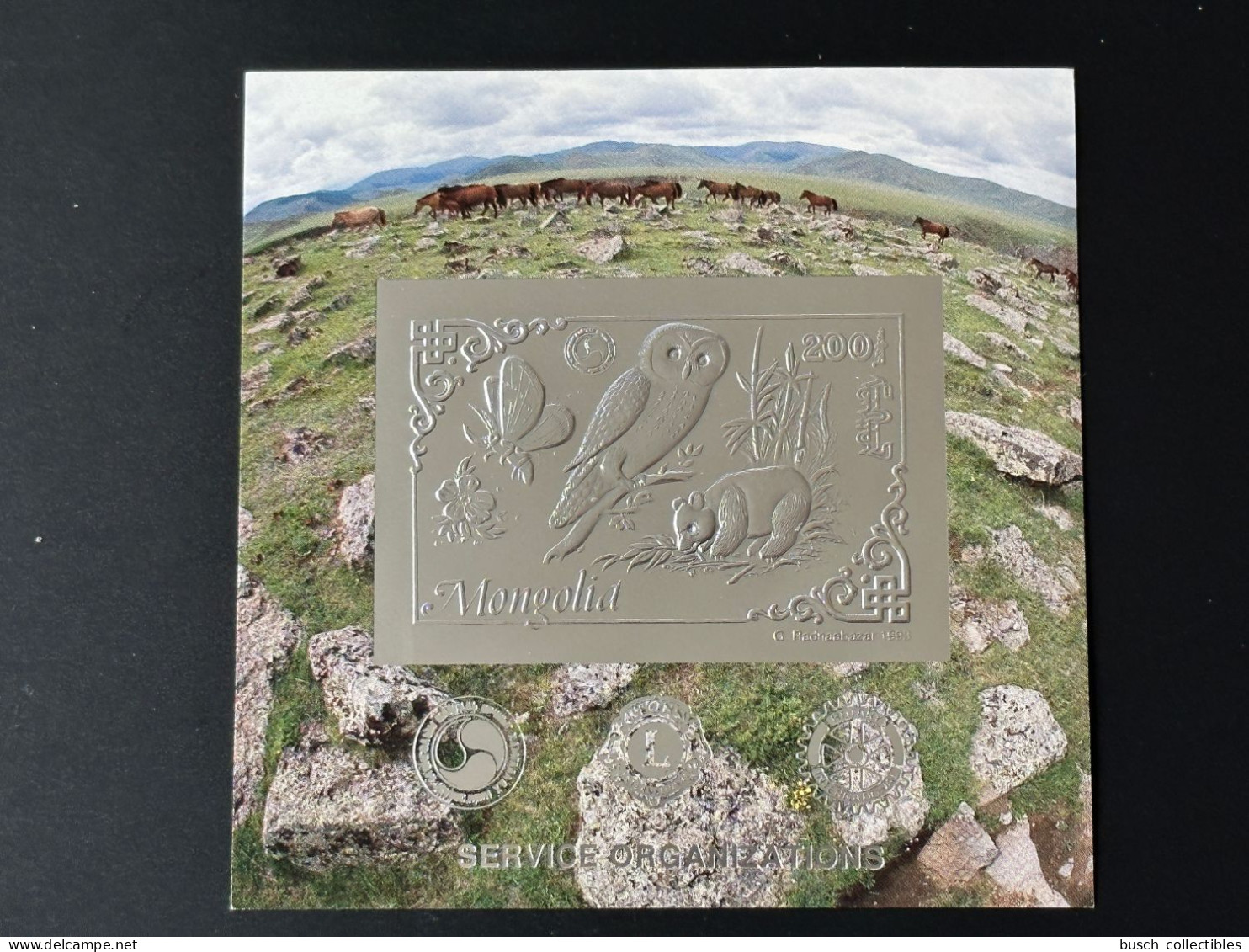 Mongolie Mongolia 1993 Mi. Bl. 227 Silver Argent Rotary Lions Butterfly Owl Eule Panda Papillon Schmetterling Chouette - Bären