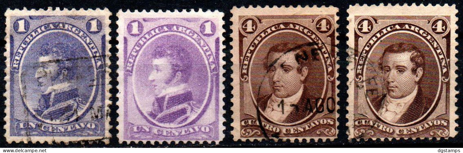 Argentina 1867-73 (o) GJ 35-35A-36-36A YT16-16a-17-17a Gral Balcarce - Mariano Moreno - Used Stamps