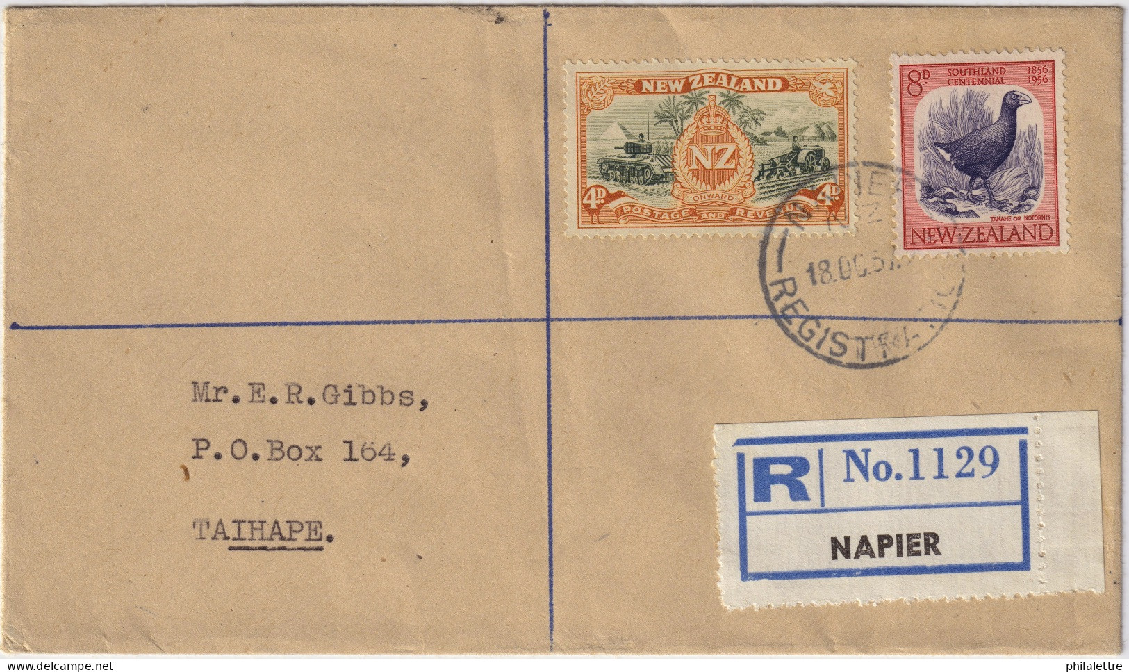 NOUVELLE  ZÉLANDE / NEW ZEALAND - 1957 Registered Cover From NAPIER To TAIHAPE Franked SG672 & SG754 - Lettres & Documents