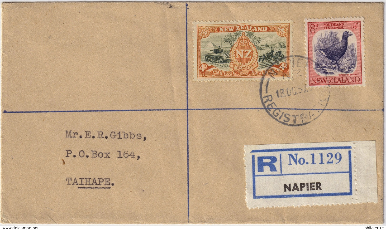 NOUVELLE  ZÉLANDE / NEW ZEALAND - 1957 Registered Cover From NAPIER To TAIHAPE Franked SG672 & SG754 - Brieven En Documenten