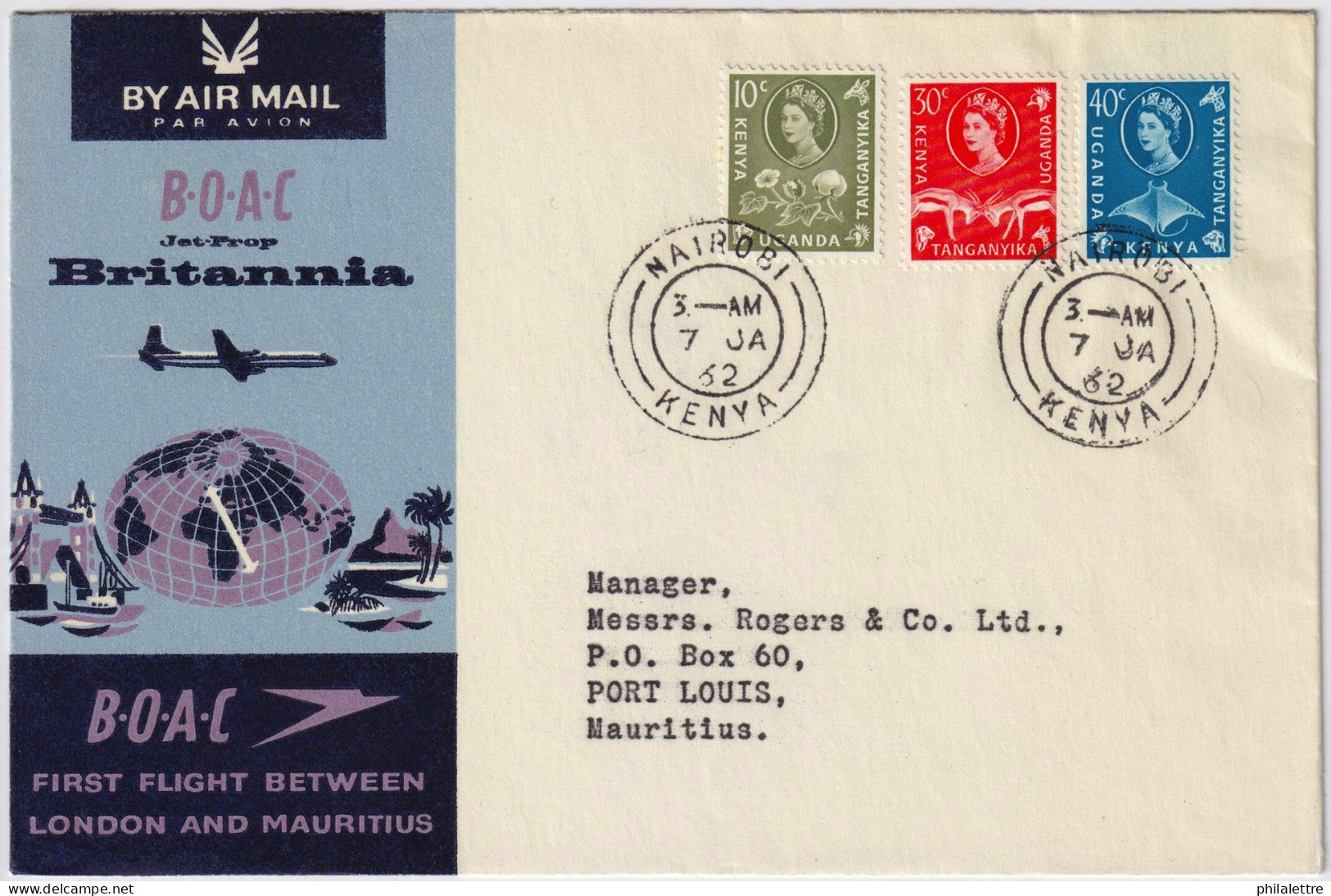 K.U.T. - 1962 B.O.A.C. First Flight Cover (flight LONDON-MAURITIUS) From NAIROBI To MAURITIUS - Kenya, Uganda & Tanganyika