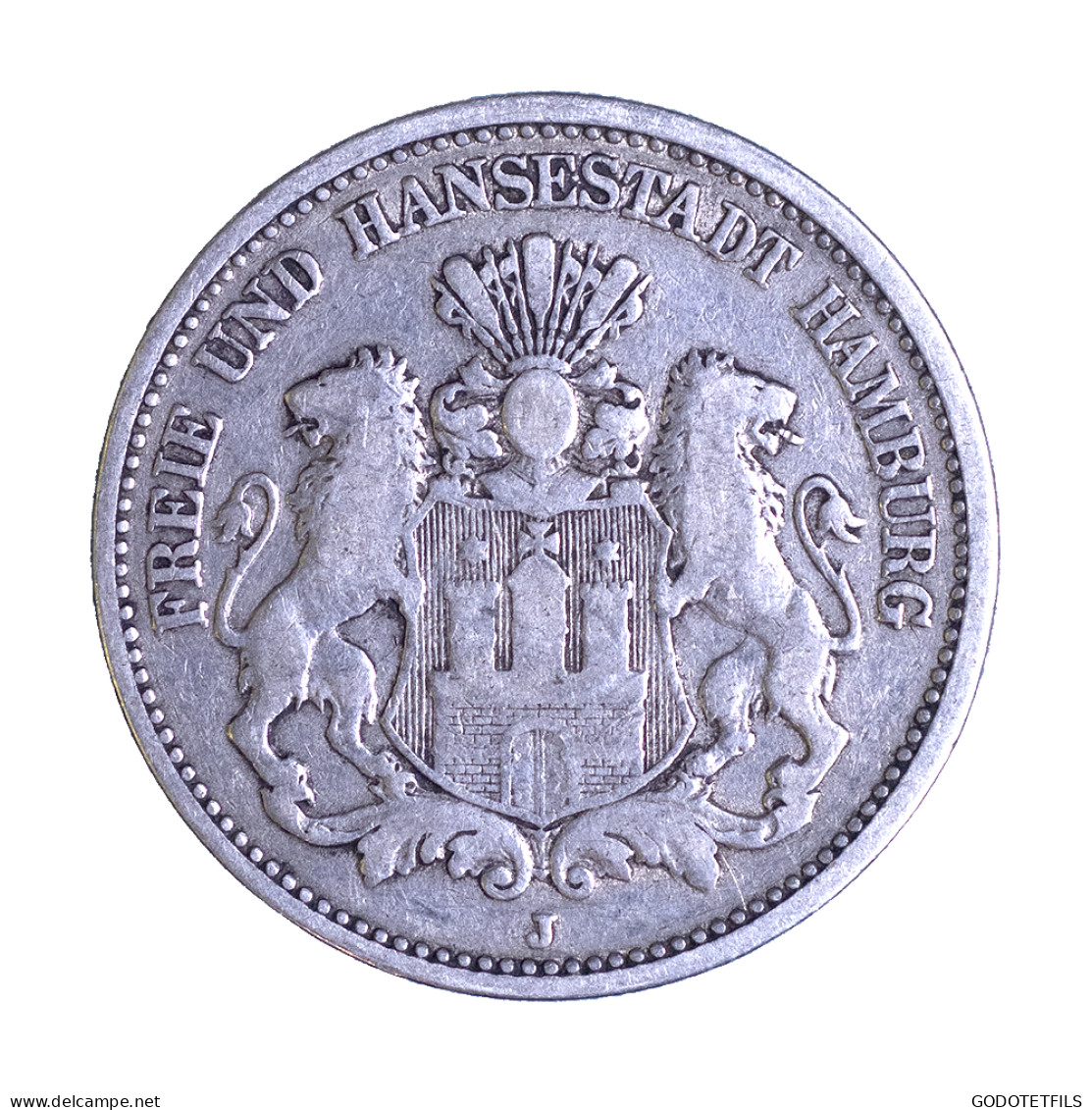 Allemagne - Ville Libre DHambourg 2 Marks 1876 Hambourg - 2, 3 & 5 Mark Silver