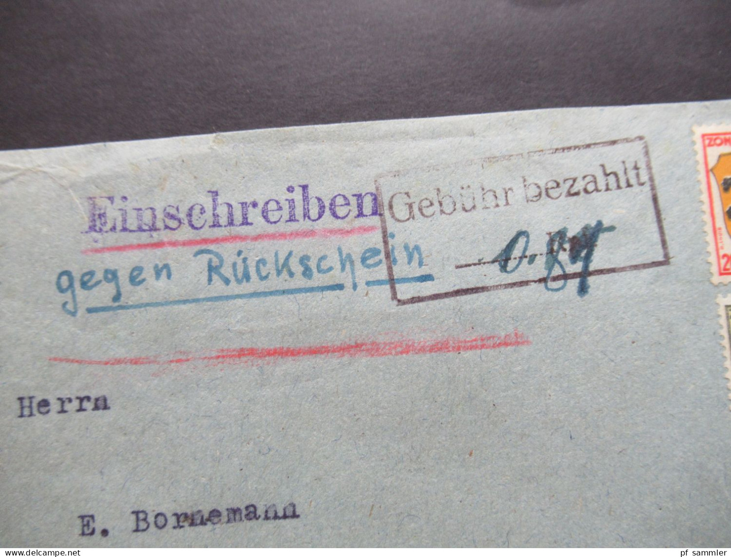 1947 Französische Zone MiF Einschreiben Gegen Rückschein / Gebühr Bezahlt Stempel Unterreichenbach (Kr Calw) Teilbarfran - Andere & Zonder Classificatie