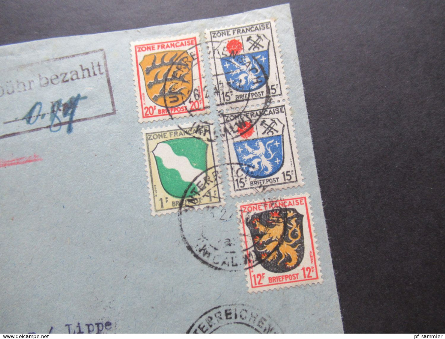 1947 Französische Zone MiF Einschreiben Gegen Rückschein / Gebühr Bezahlt Stempel Unterreichenbach (Kr Calw) Teilbarfran - Andere & Zonder Classificatie