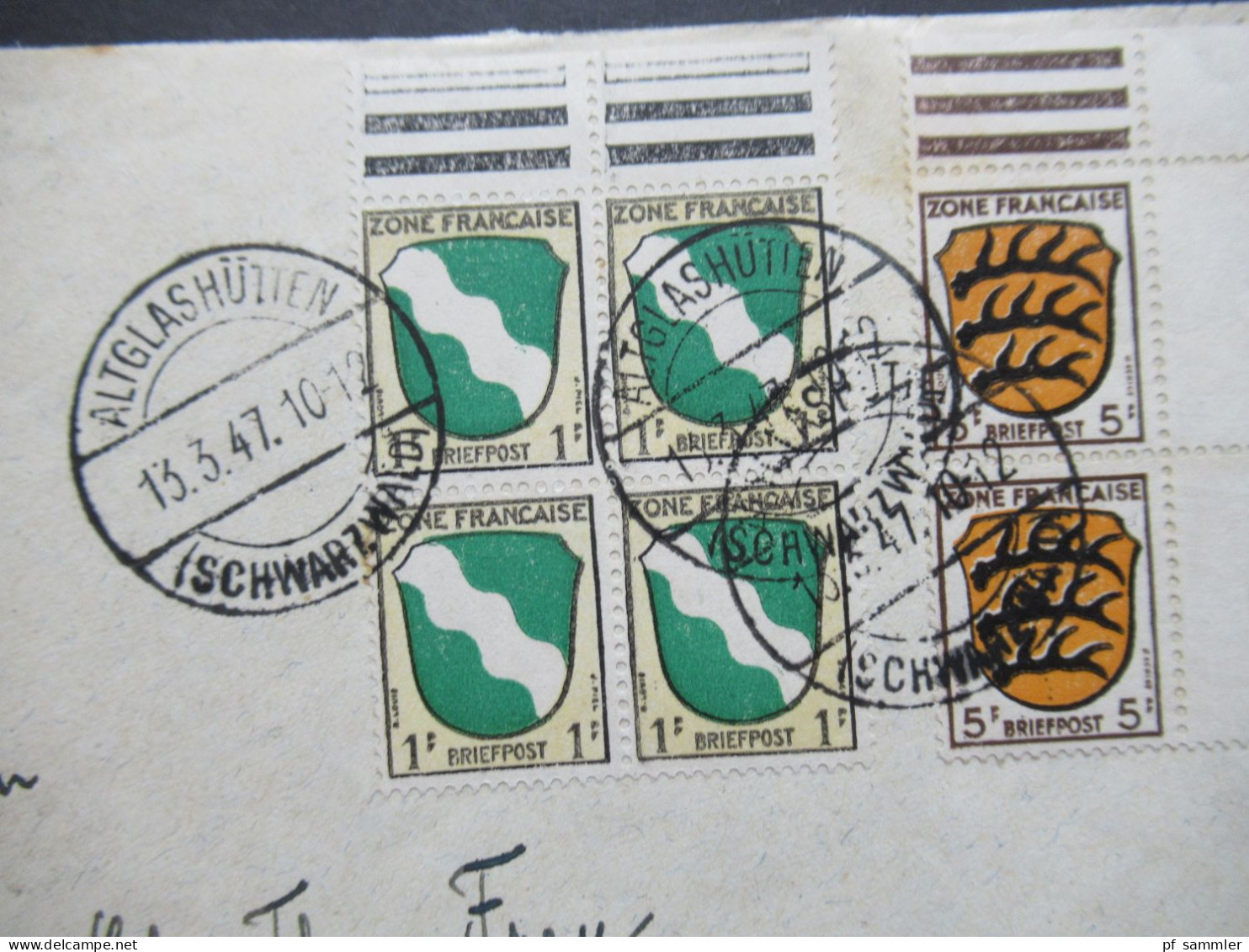 1947 Französische Zone Mi.Nr.3 Als 2 Zwischenstegpaare Vom Oberrand MiF / Nr.1 Oberrand 4er Block Stempel Altglashütten - Altri & Non Classificati