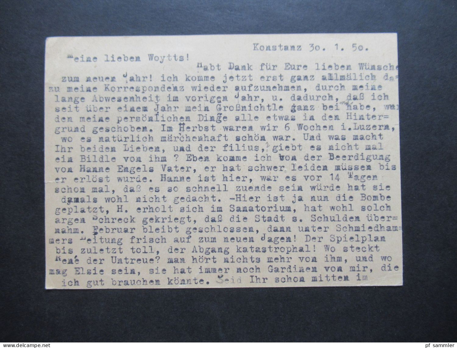 1949 / 50 Französische Zone Württemberg Baden Nr.54 SÜBA EF Mit Notopfer Fern PK Konstanz - Oberhausen - Bade