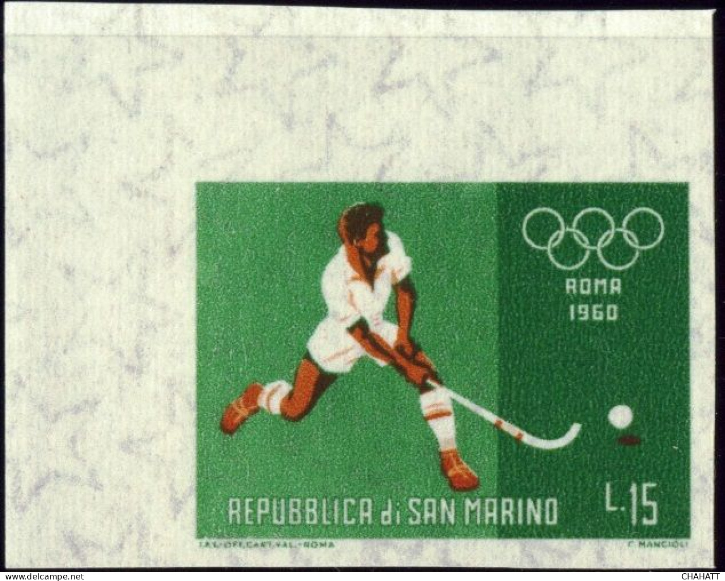 FIELD HOCKEY-ROME OLYMPICS-1960- ERROR- COLOR SHIFT- IMPERF WATERMARK- SAN MARINO- EXTREMELY RARE -MNH-A5 - 486 - Varietà & Curiosità