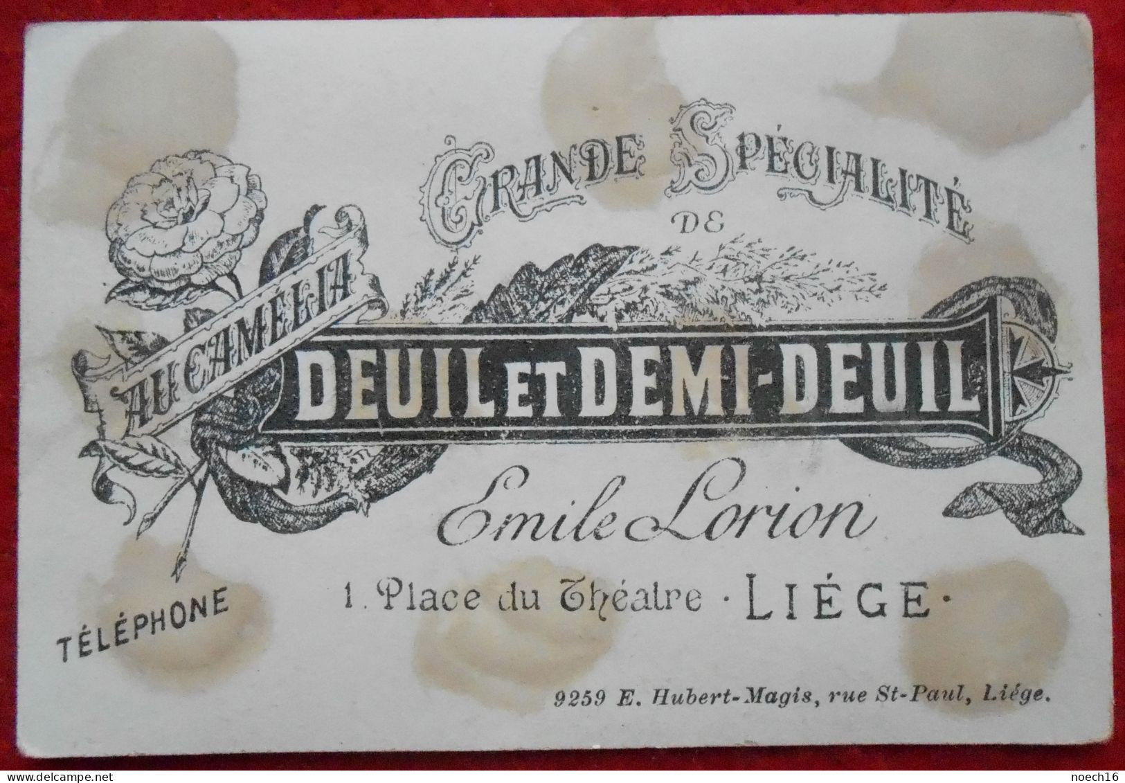 Chromo. Publicité. Au Camélia. Deuil Et Demi-Deuil. Emile Lorion, Place Du Théâtre, Liège - Other & Unclassified