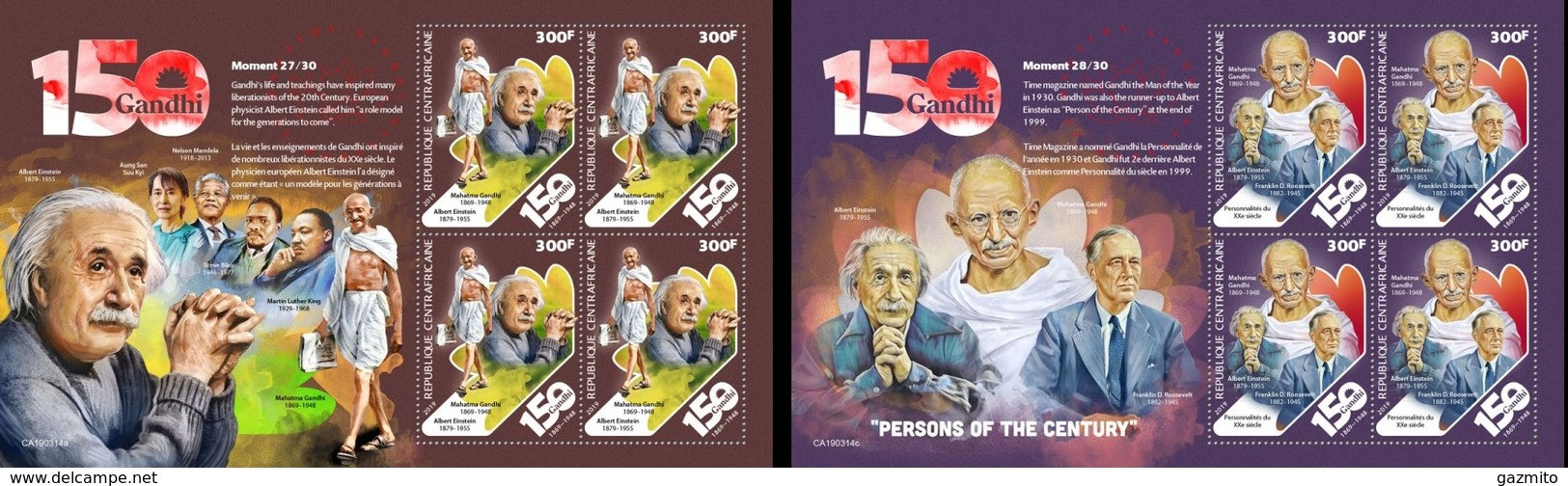 Centrafrica 2019, Gandhi, Einstein, 8val In 2BF - Albert Einstein