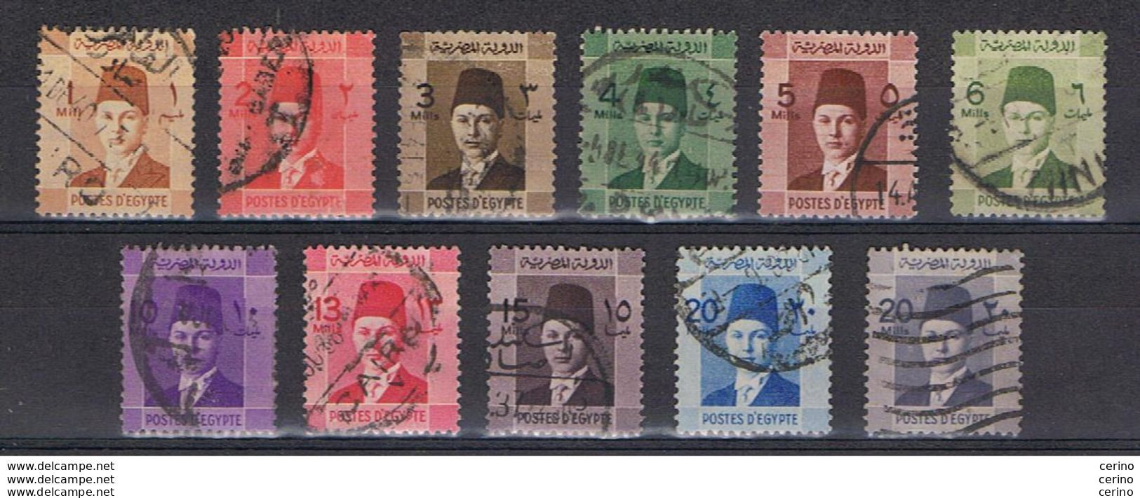 EGYPT:  1937/44  FAROUK  -  KOMPLET  SET  11  USED  STAMPS  -  YV/TELL. 187/95 A - Usati