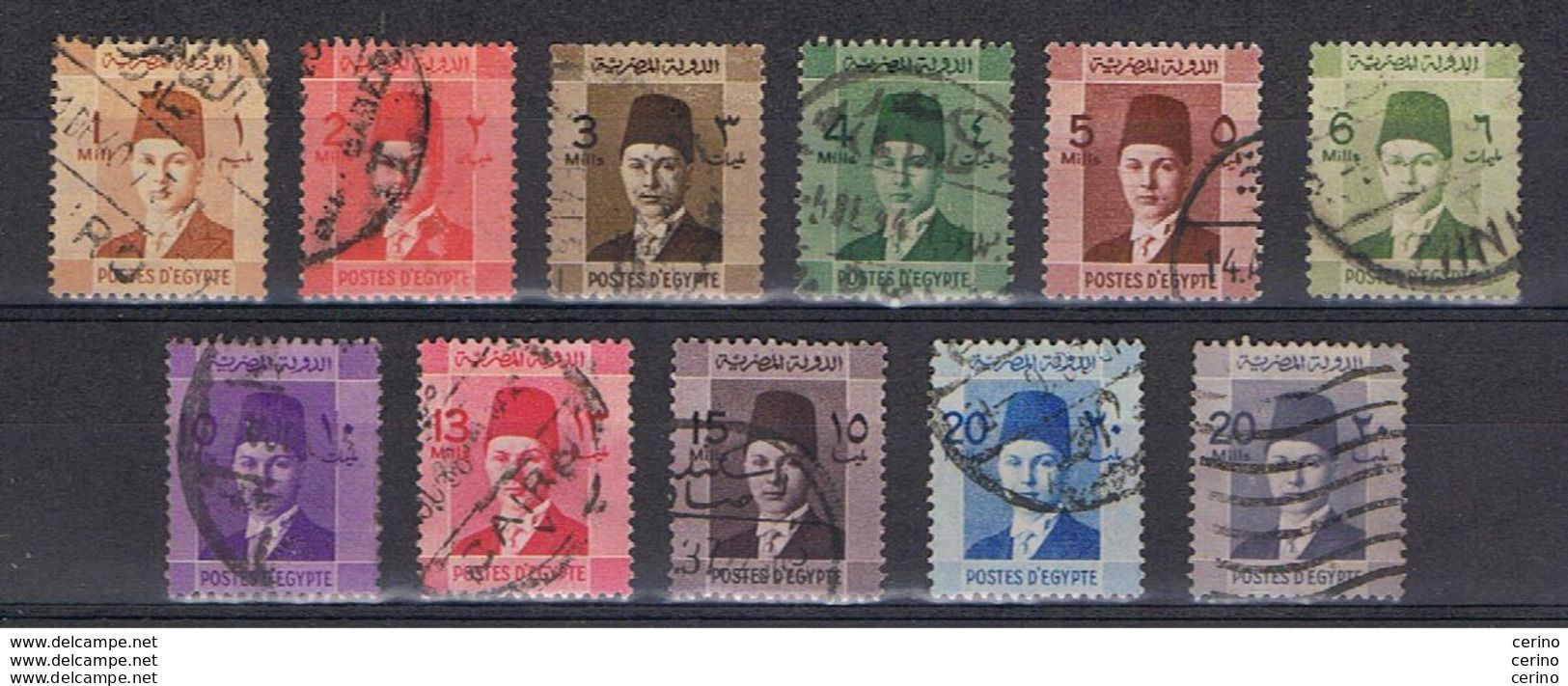 EGYPT:  1937/44  FAROUK  -  KOMPLET  SET  11  USED  STAMPS  -  YV/TELL. 187/95 A - Usados