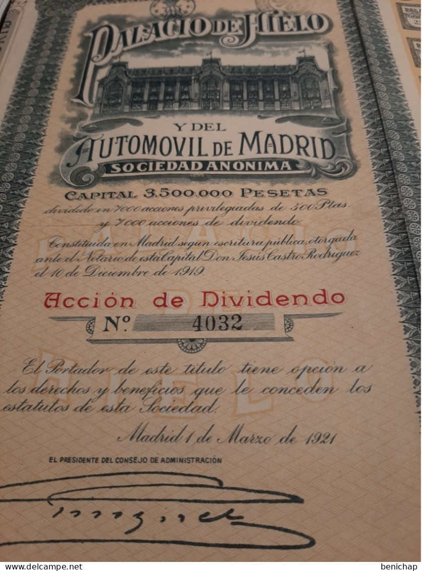 Palacio De Hielo Y Del Automovil De Madrid - Accion De Dividendo - Madrid 1 De Marzo De 1921. - Automobil