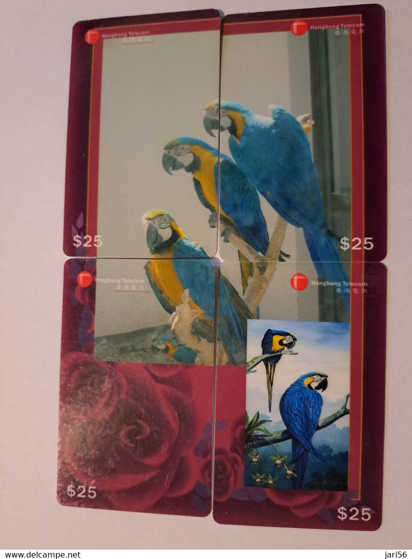 HONG KONG    PUZZLE /  SERIE 4 CARDS  / PARROTS/ ANIMAL     Complete SET      CARD USED   **12167** - Hong Kong