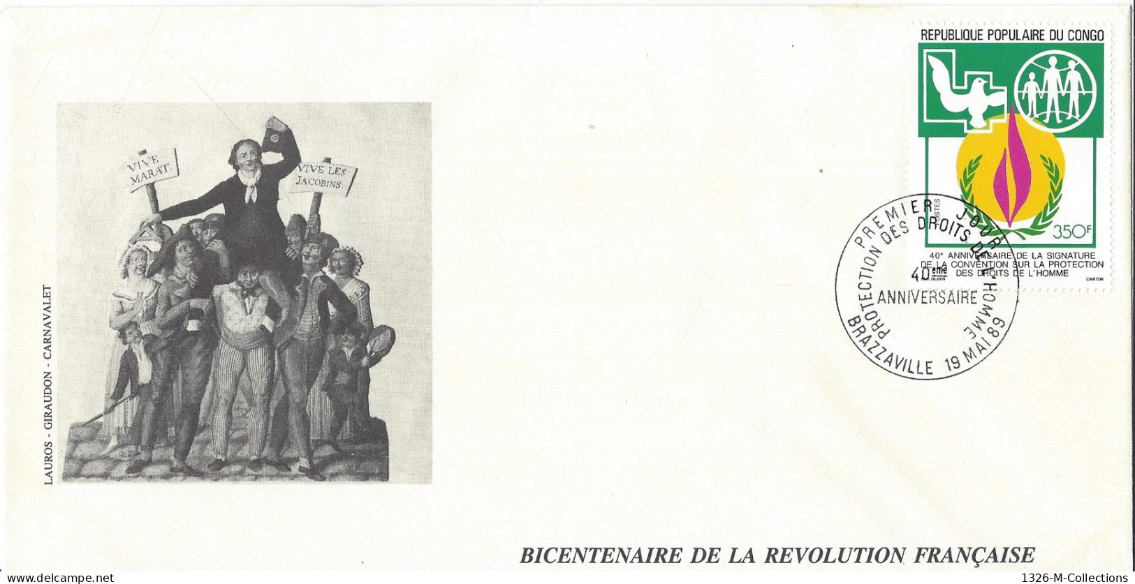 Envellope CONGO Bicentenaire De La Revolution 1e Jour N° 844 Y & Ttampon A Texte - FDC