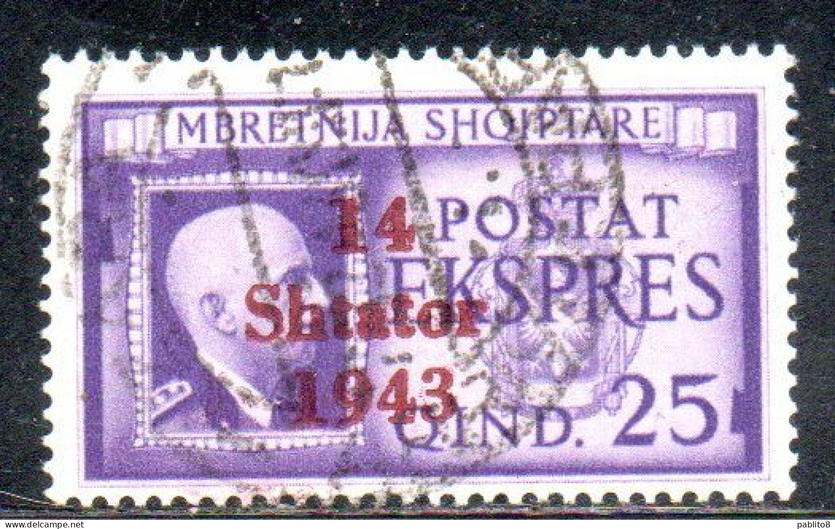 ALBANIA OCCUPAZIONE TEDESCA GERMAN 1943 ESPRESSO SPECIAL DELIVERY 25q USATO USED OBLITERE' - Ocu. Alemana: Albania