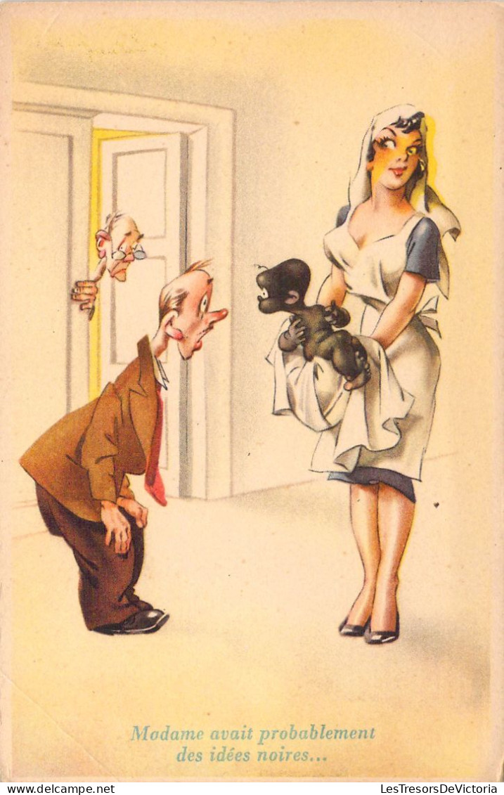 HUMOUR -  Illustration - Madame Avait Des Idées Noires - Carte Postale Ancienne - Humor