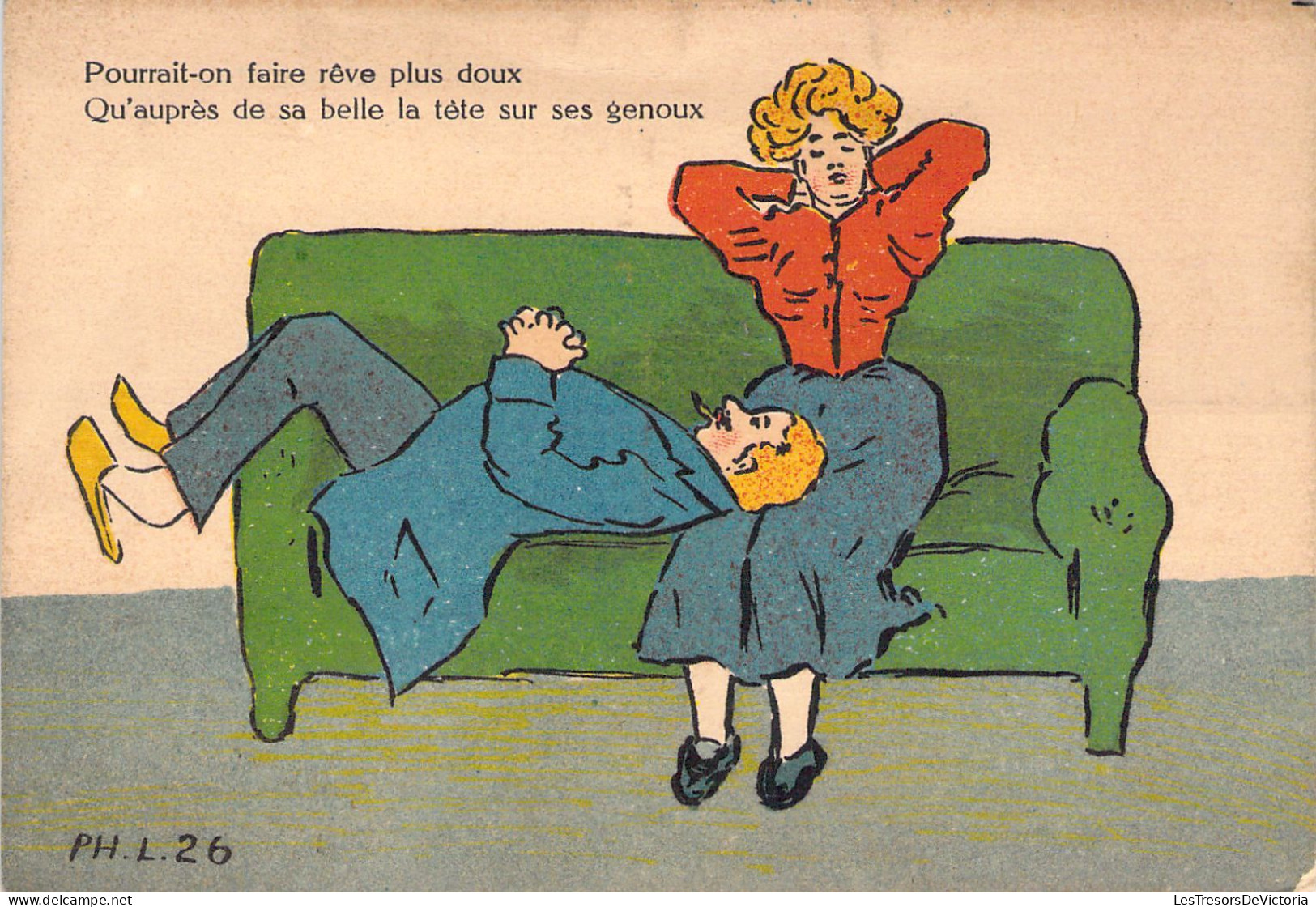 HUMOUR -  Illustration PHL 26 - Pourrait On Faire Rêve Plus Doux Qu'auprès De Sa Belle La Tête  - Carte Postale Ancienne - Humour