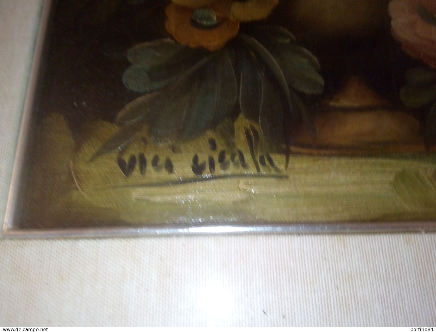 VINTAGE QUADRO VASO FIORI OLIO SU TELA FIRMATO VICI CICALA CON AUTENTICA - Huiles