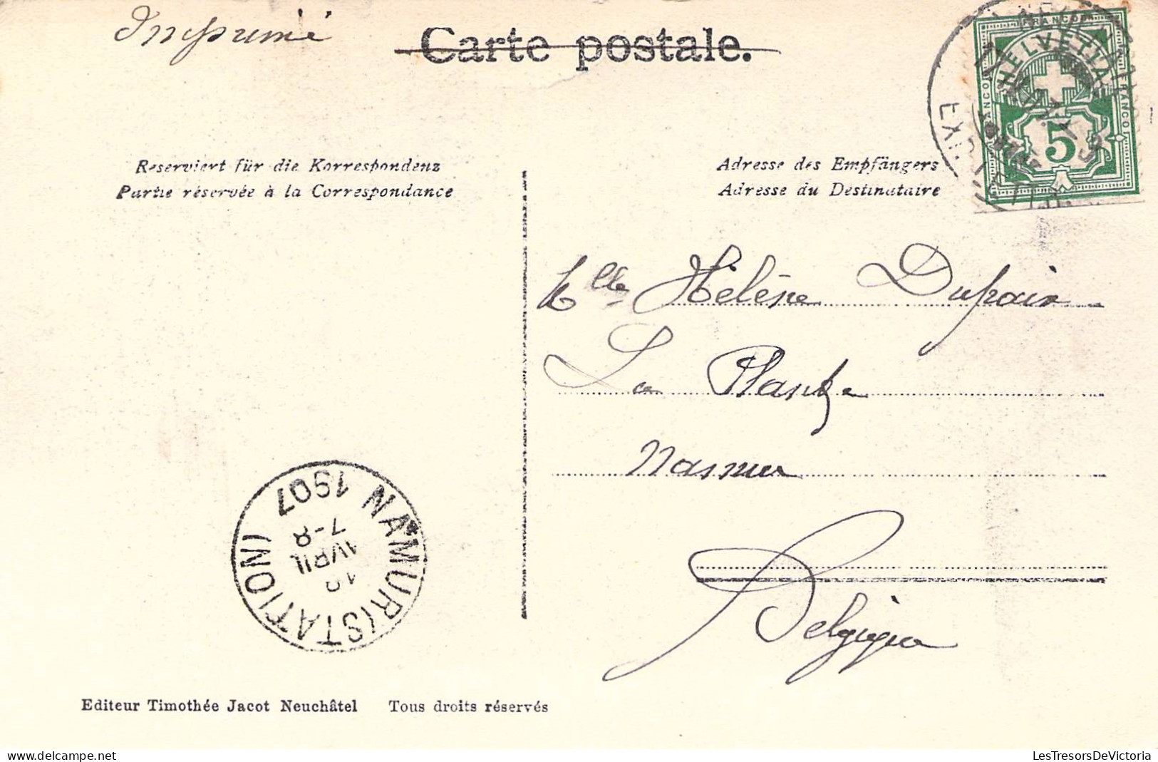 SUISSE - Neuchâtel - Editeur Timothée Jacot  - Carte Postale Ancienne - Neuchâtel