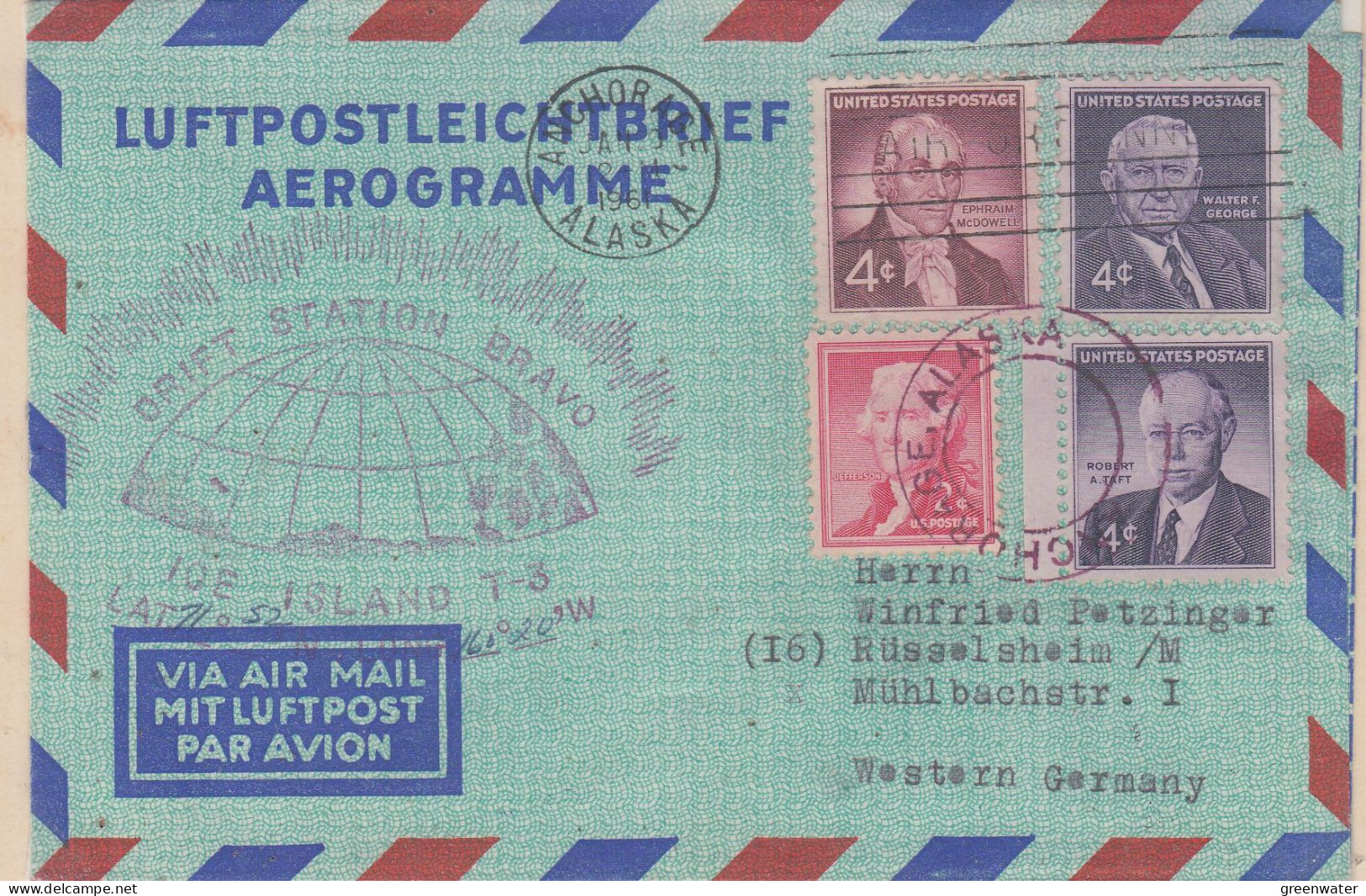 USA Driftstation Bravo  ICE-ISLAND T-3 Cover Ca Anchorage JAN 20 1961 (WW158A) - Forschungsstationen & Arctic Driftstationen