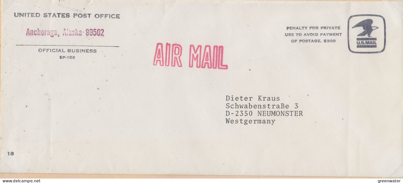 Alaska Service Letter US Post Office Ca Achorage Alaska (WW159) - Forschungsstationen & Arctic Driftstationen