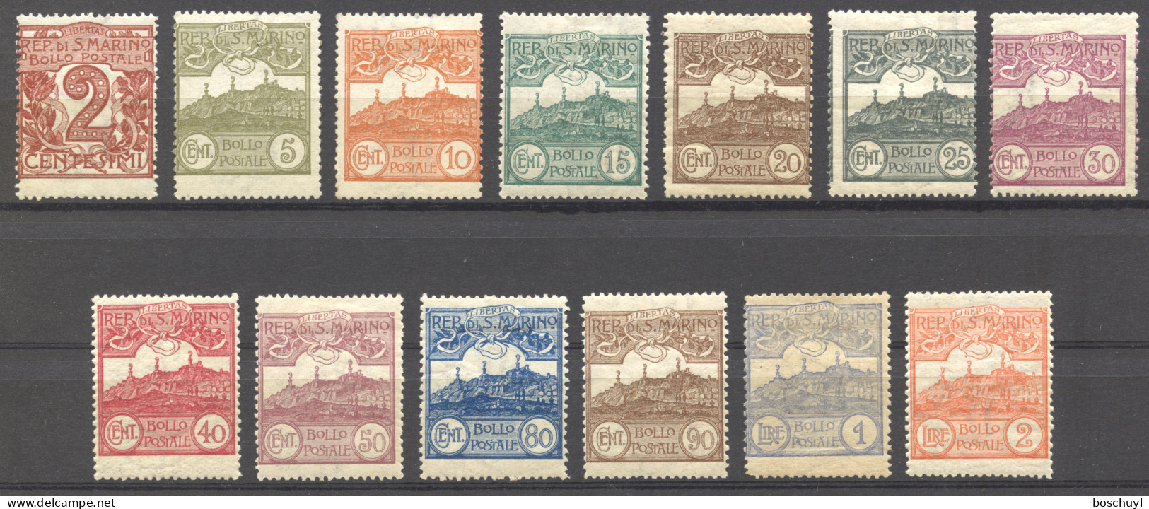 San Marino, 1921, Definitives, Monte Titano, MLH / Unused, Michel 68-80 - Nuevos