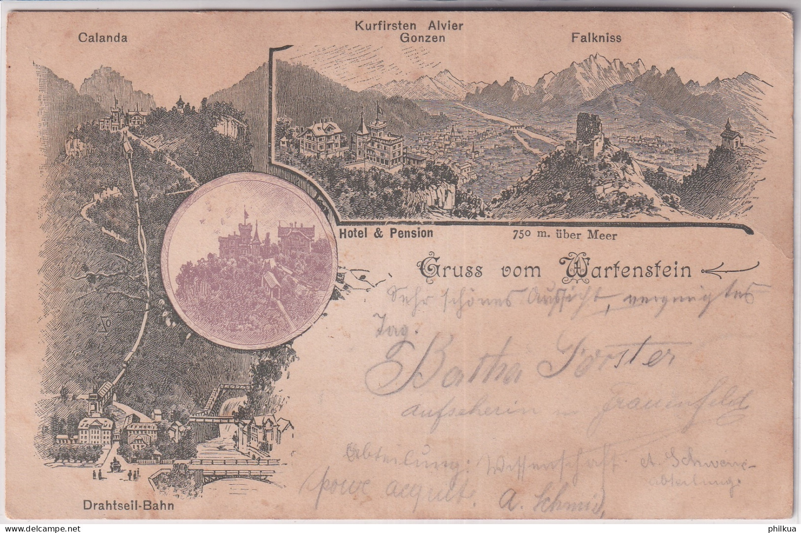 Zumst. 19GIIK / Mi. 19BYga Auf Ansichtskarte Gruss Vom WARTENSTEIN - Calanda Drahtseilbahn - RAGAZ - FRAUENFELD - Postage Due