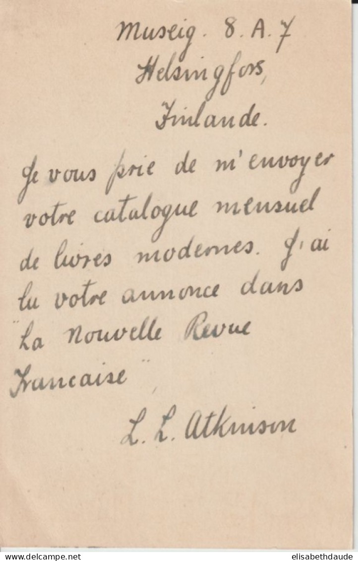 1919 - FINLANDE - CARTE ENTIER POSTAL De HELSINKI => PARIS - Enteros Postales