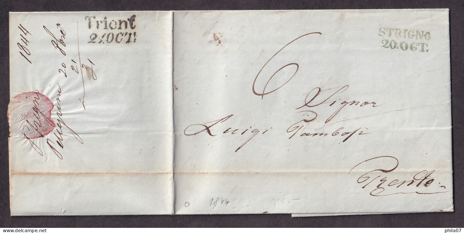 AUSTRIA-ITALY - Letter Sent From Strigno To Trient 1844 / 2 Scans - Sonstige & Ohne Zuordnung