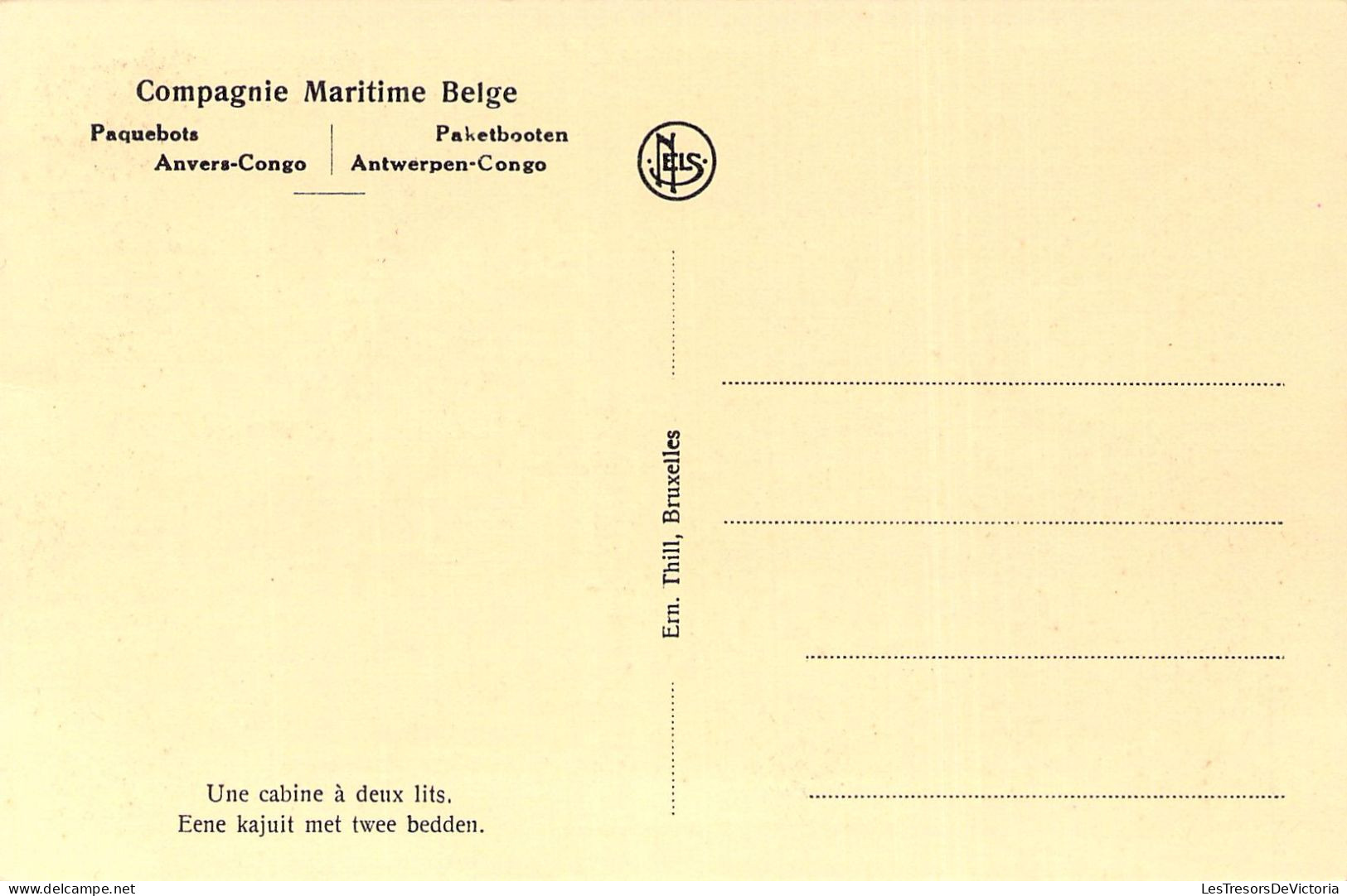 CONGO BELGE - Compagnie Maritime Belge - Une Cabine à Deux Lits - Carte Postale Ancienne - Congo Belge