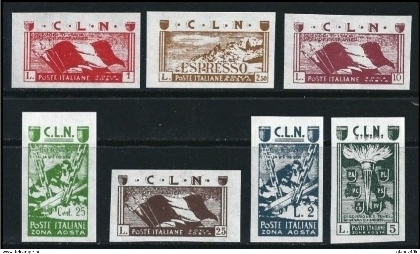 ● Italia C.L.N. 1944 ● AOSTA ֍ N. 9 . . .16 ** = NON Garantiti ● Serietta Non Dent. ● Cat. ? ● Lotto N. 1566b ● - Comitato Di Liberazione Nazionale (CLN)