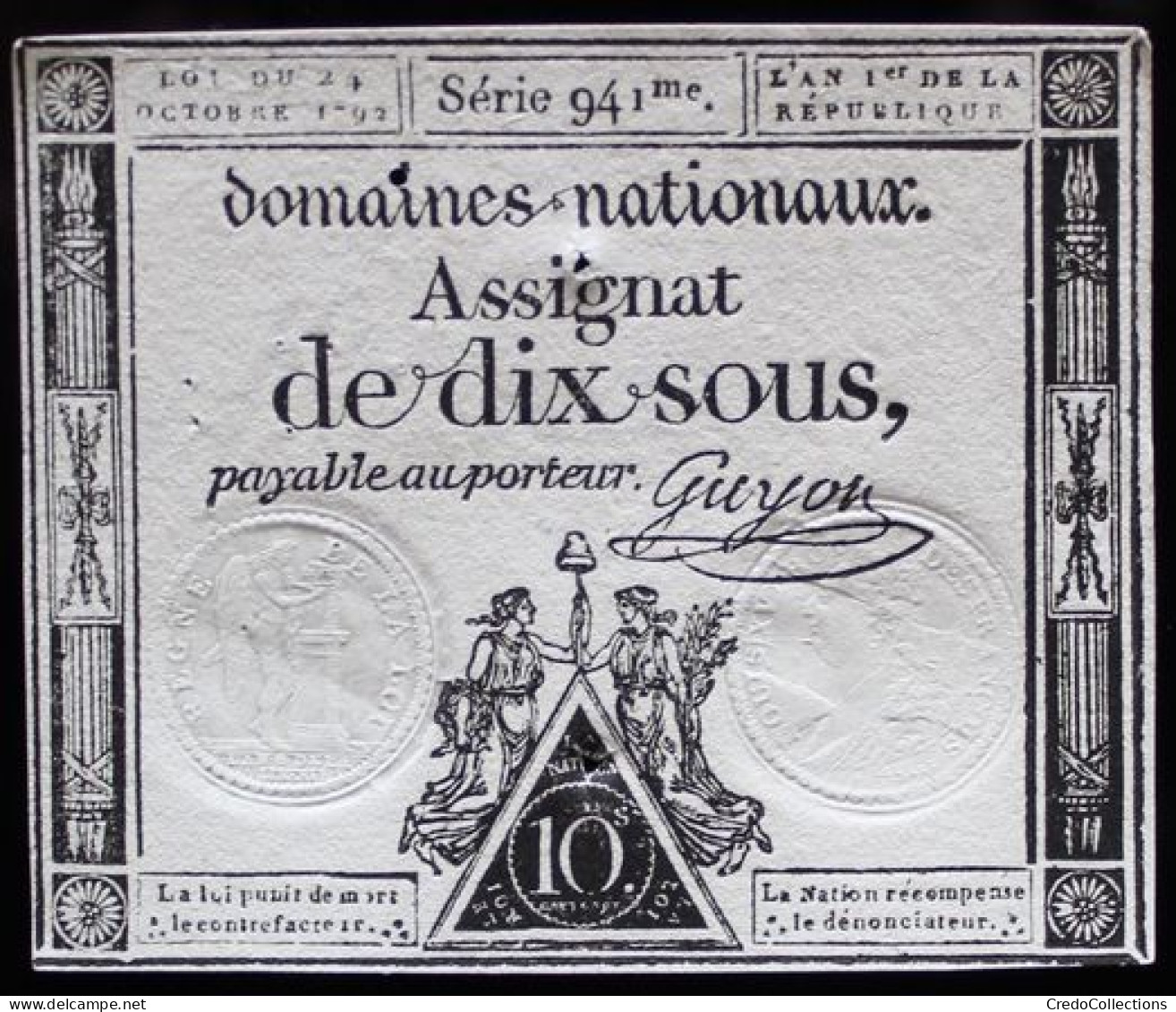 Francs - 10 Sous - 1792 - Série 941 - TTB+ - Assignats & Mandats Territoriaux