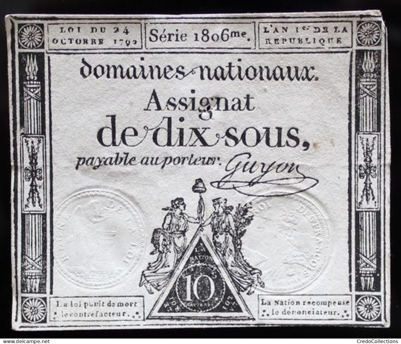Francs - 10 Sous - 1792 - Série 1806 - TTB+ - Assignate