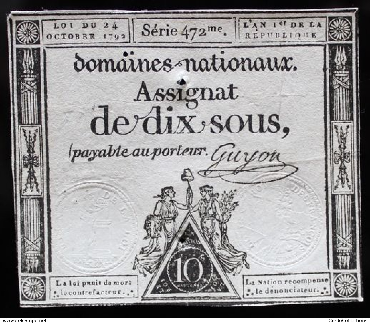 Francs - 10 Sous - 1792 - Série 472 - TTB+ - Assignats & Mandats Territoriaux