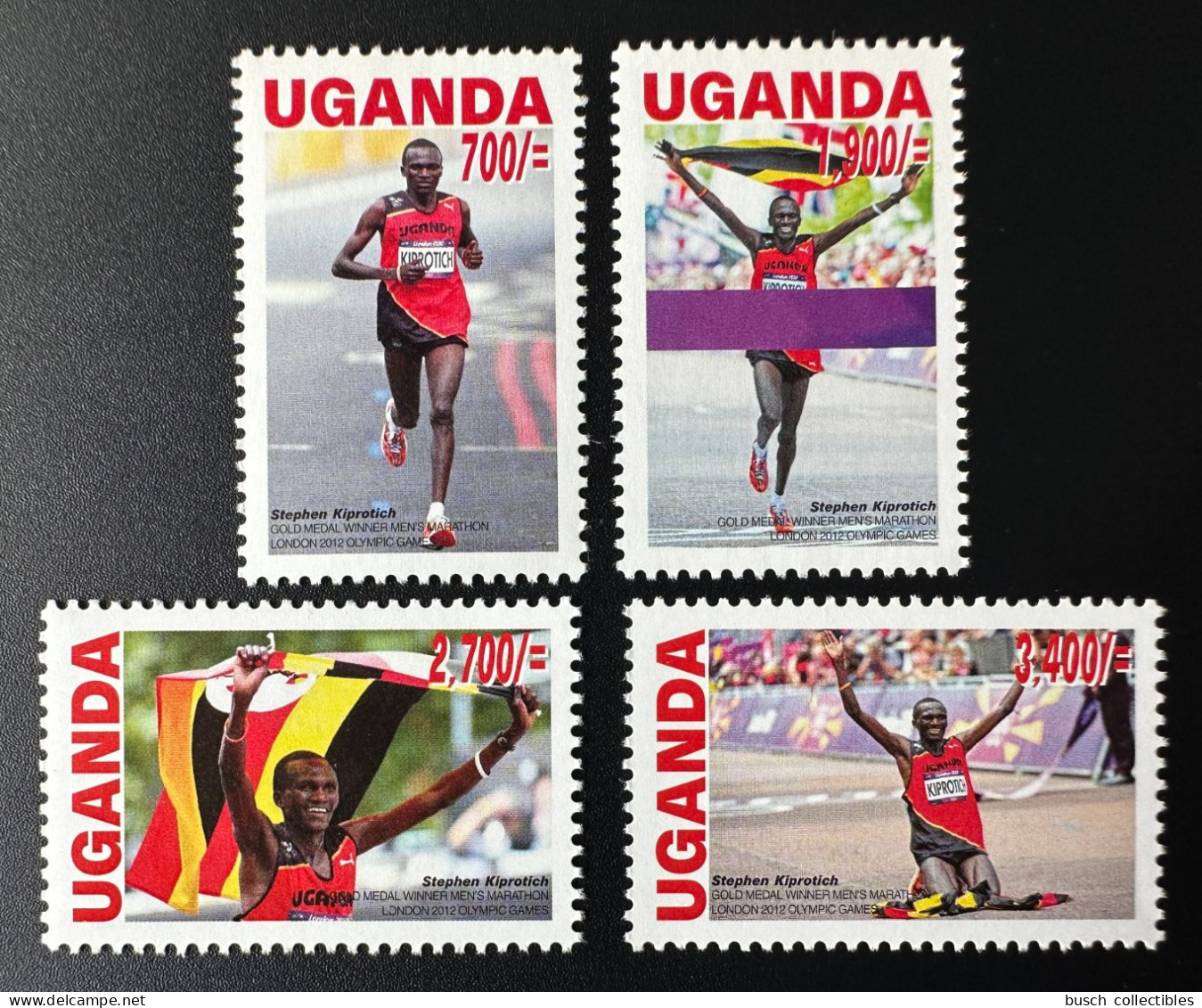 Uganda Ouganda 2013 Mi. 3115 - 3118 Olympic Games London Jeux Olympiques Olympia 2012 Stephen Kiprotich Marathon Medal - Oeganda (1962-...)