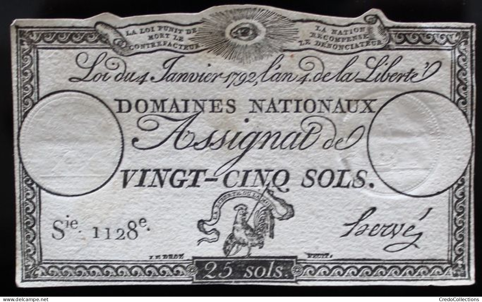 Francs - 25 Sols - 1792 - Série 1128 - TTB+ - Assignats