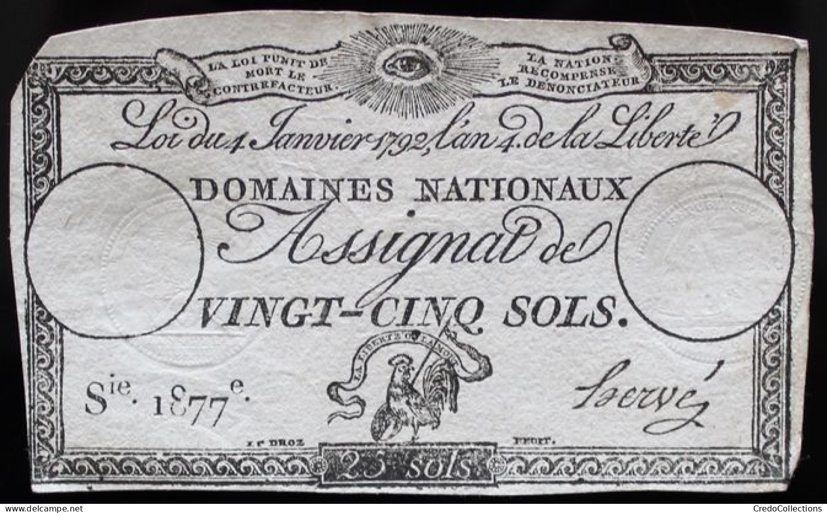 Francs - 25 Sols - 1792 - Série 1877 - TTB+ - Assegnati