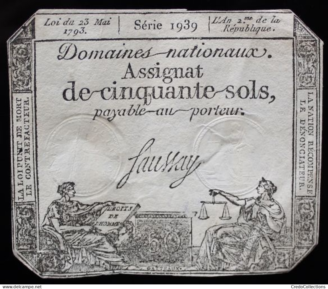Francs - 50 Sols - 1792 - Série 1939 - TTB+ - Assignats & Mandats Territoriaux