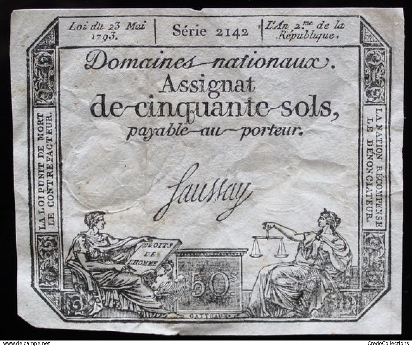 Francs - 50 Sols - 1792 - Série 2142 - TTB - Assignats