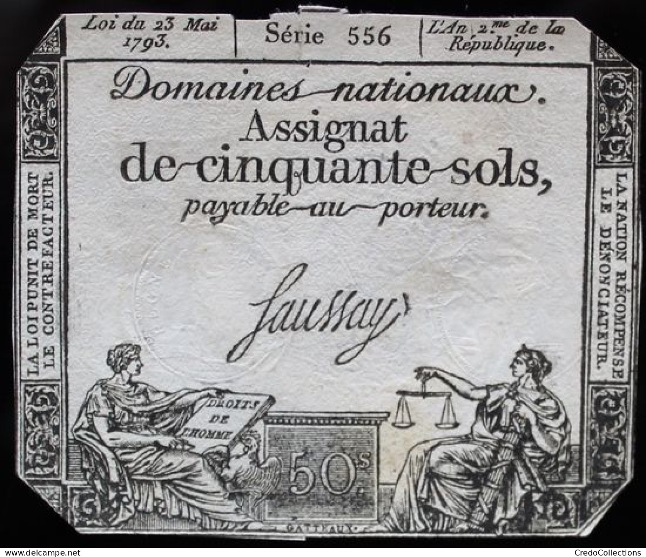 Francs - 50 Sols - 1792 - Série 556 - TB+ - Assignats