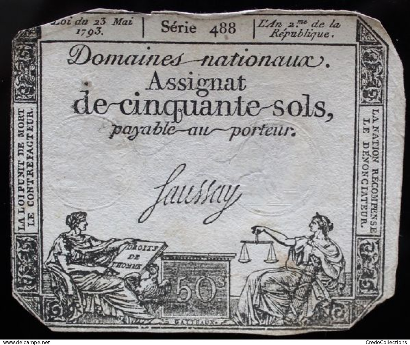 Francs - 50 Sols - 1792 - Série 488 - TB+ - Assignats