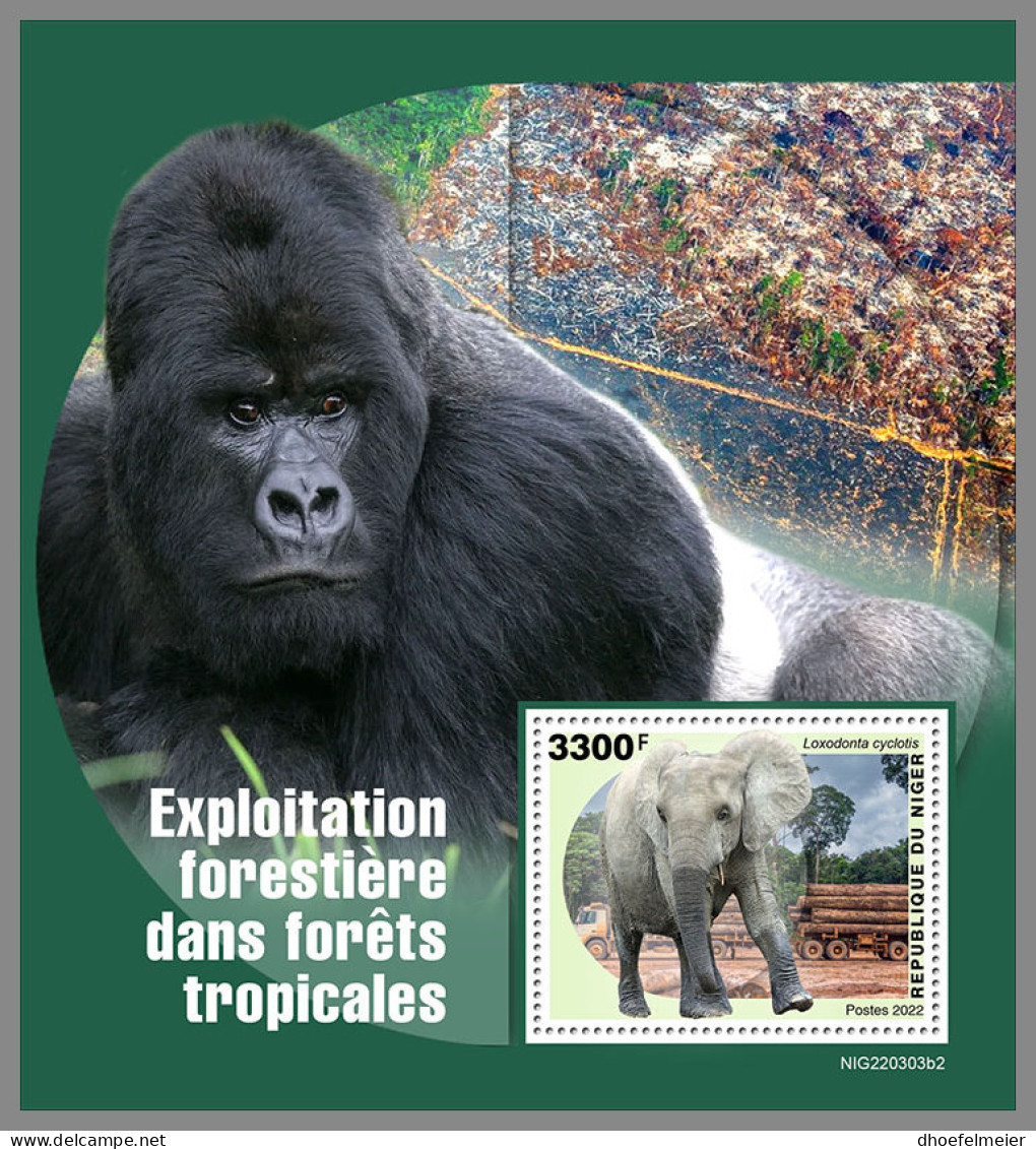 NIGER 2022 MNH Gorilla Gorille Rainforest Logging S/S II - OFFICIAL ISSUE - DHQ2313 - Gorilla