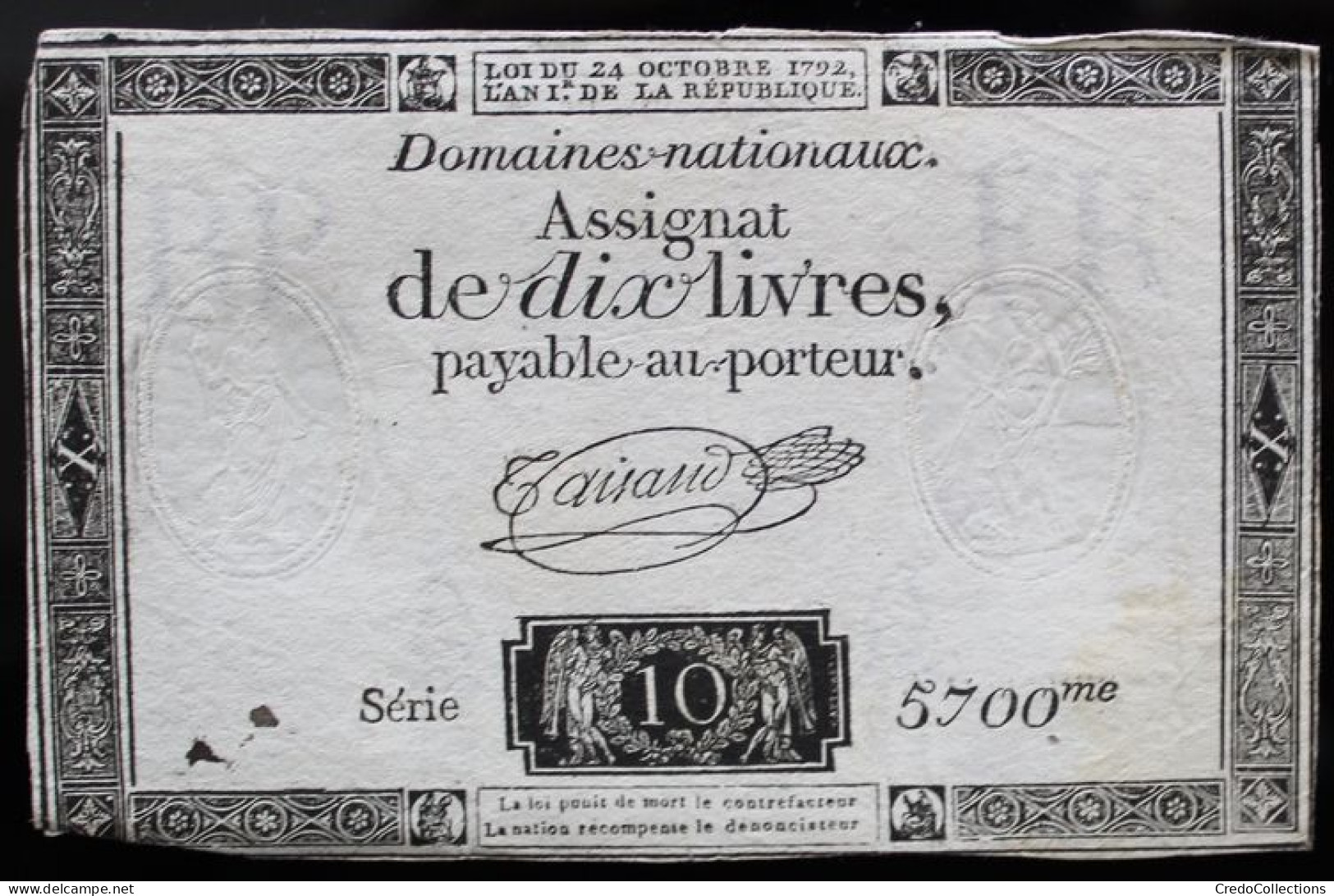 Francs - 10 Livres - 1792 - Série 5700 - TTB - Assignats & Mandats Territoriaux