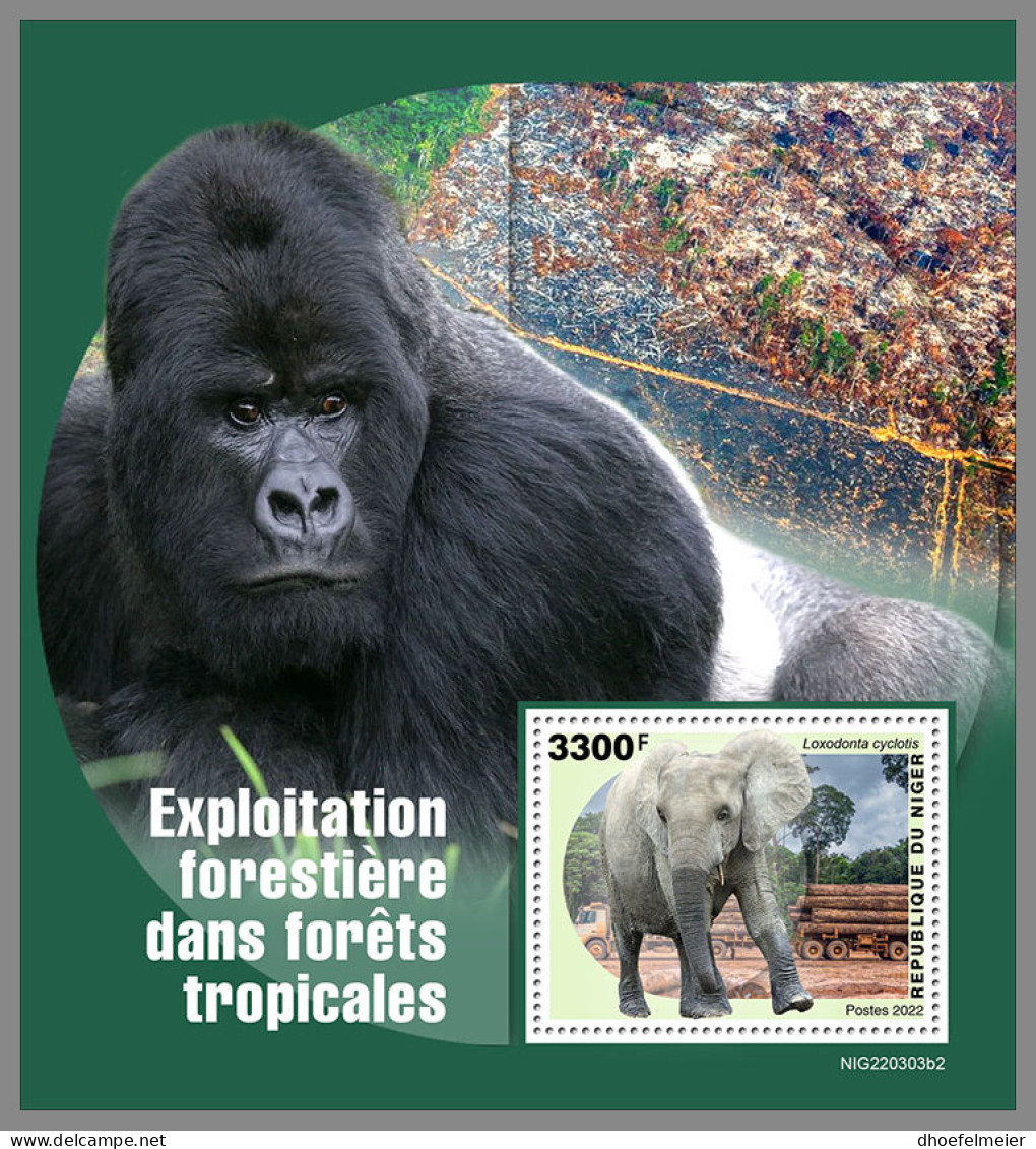 NIGER 2022 MNH Gorilla Gorille Rainforest Logging S/S II - IMPERFORATED - DHQ2313 - Gorilles