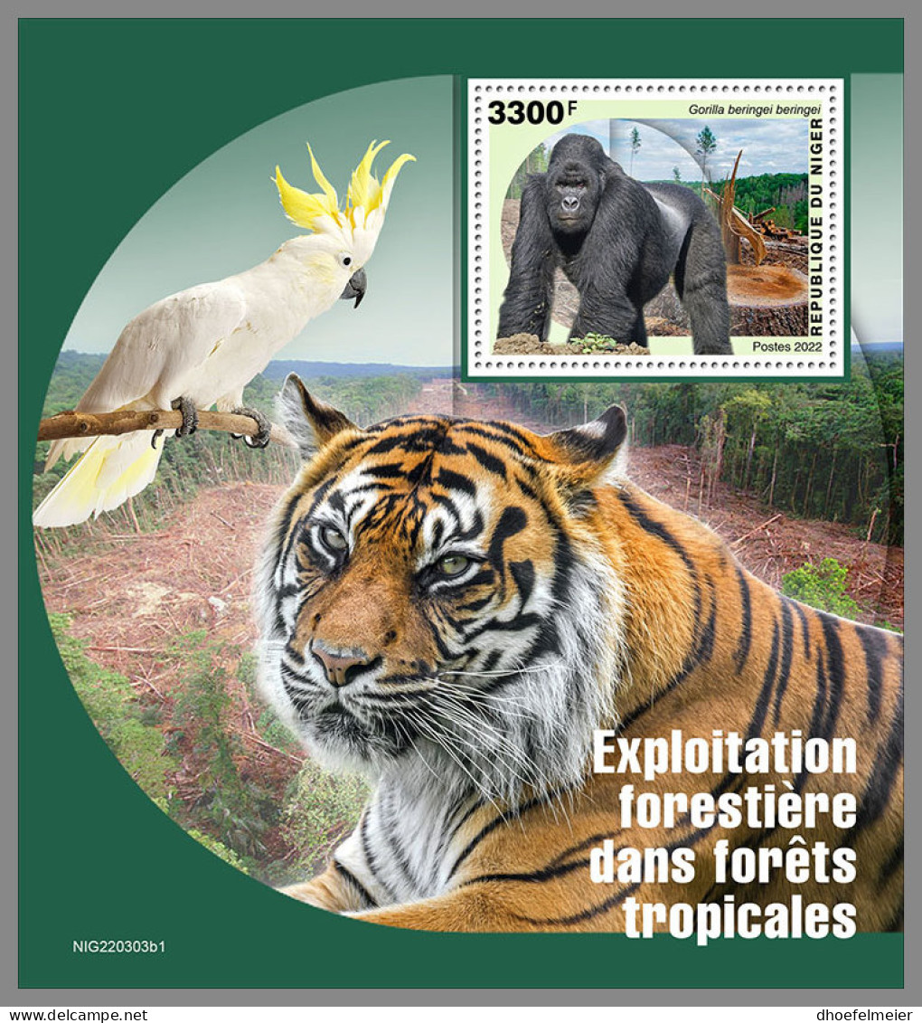 NIGER 2022 MNH Gorilla Gorille Rainforest Logging S/S I - IMPERFORATED - DHQ2313 - Gorilas