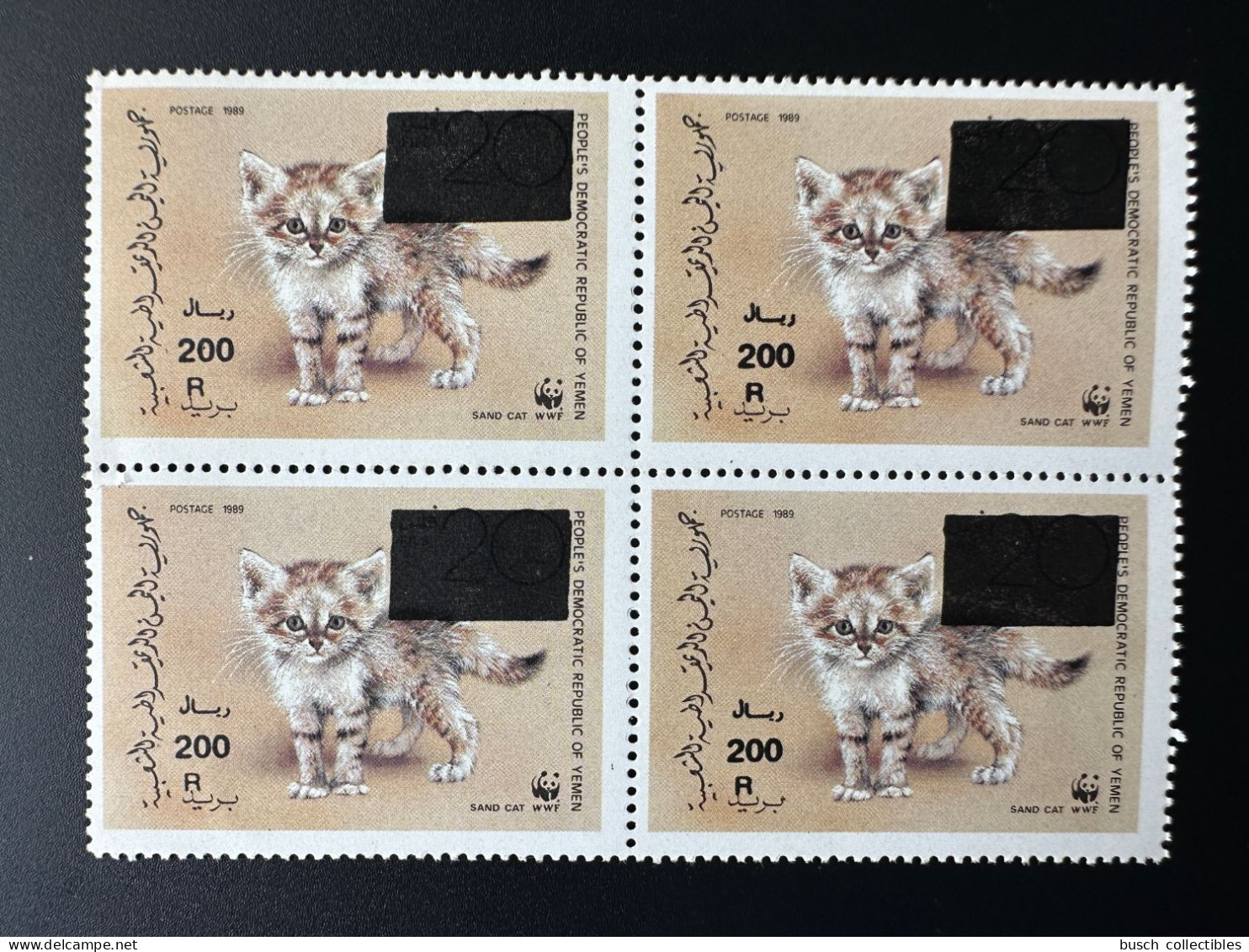 Yemen Jemen 1989 / 1993 Mi. 125 Block Of 4 WWF W.W.F. Faune Fauna Overprint Surchargé Sand Cat Chat Des Sables Sandkatze - Unused Stamps