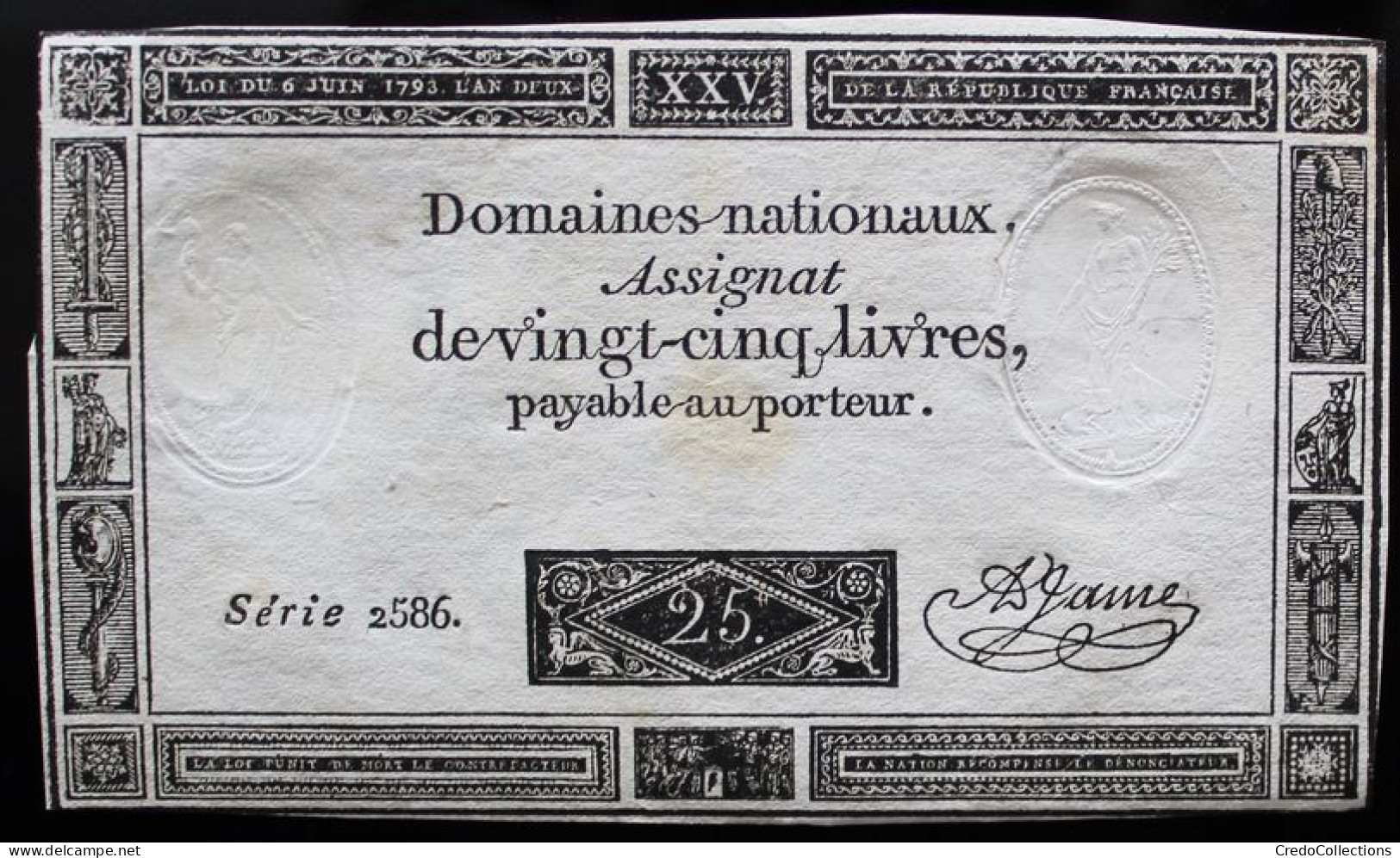 Francs - 25 Livres - 1792 - Série 2586 - TTB+ - Assignats