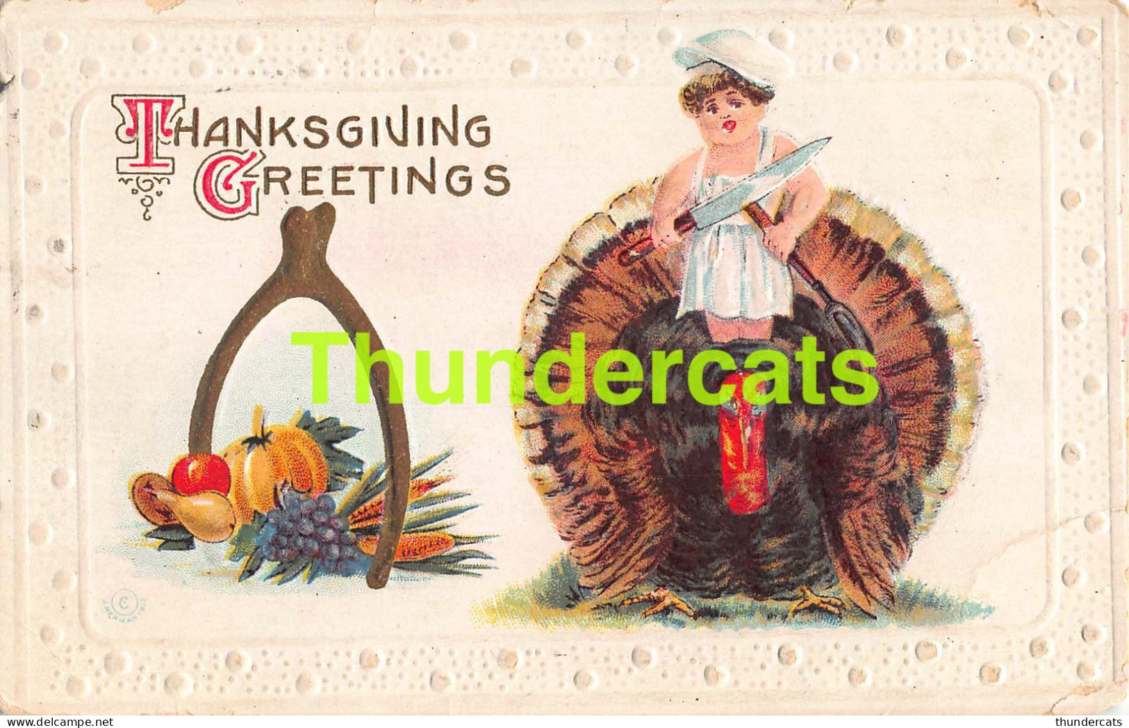 CPA EN RELIEF GAUFREE THANKSGIVING EMBOSSED CARD GIRL CHILD ( PLIS ! - CREASES !! ) - Thanksgiving