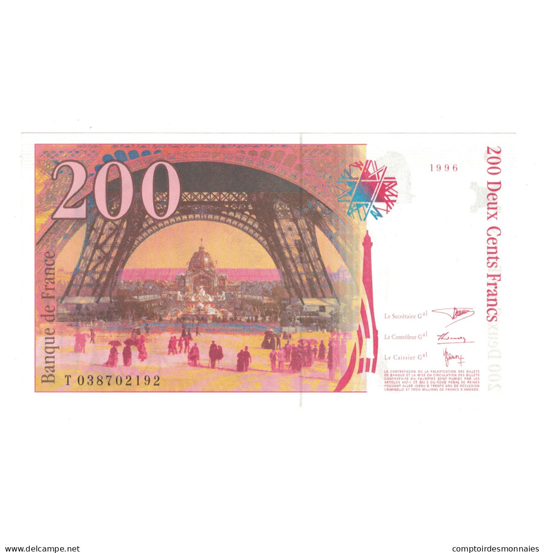 France, 200 Francs, Eiffel, 1996, T038702192, SPL+, Fayette:75.3a, KM:159b - 200 F 1995-1999 ''Eiffel''