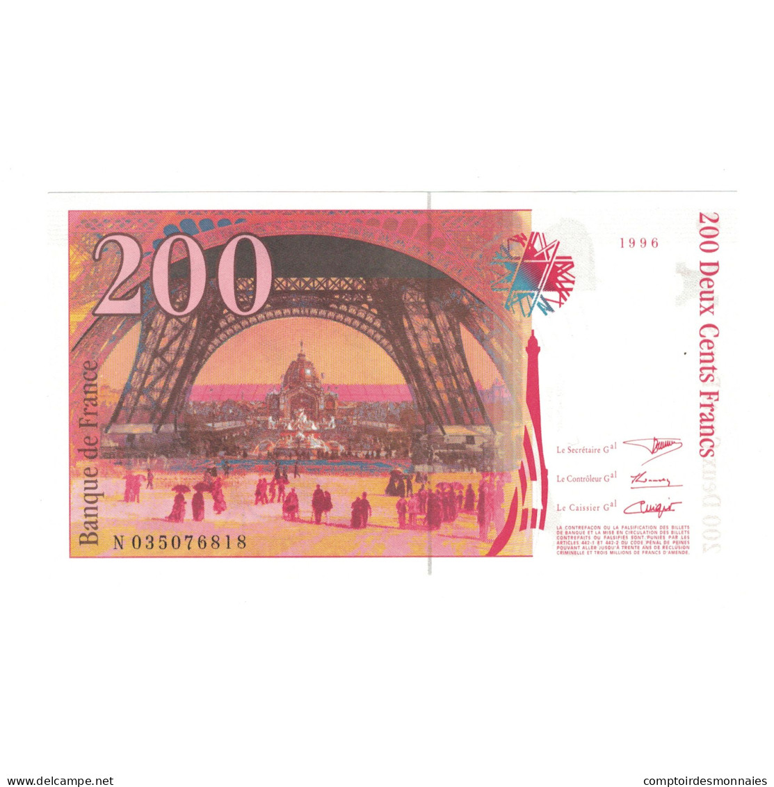 France, 200 Francs, Eiffel, 1996, N035076818, SPL+, Fayette:75.02, KM:159a - 200 F 1995-1999 ''Eiffel''